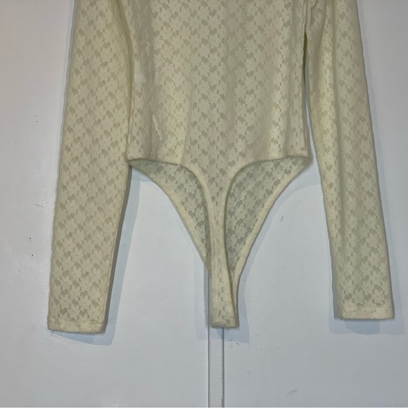 OPEN EDIT Long Sleeve Lace Bodysuit in Ivory - Picture 7 of 12